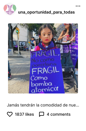 post de instagram de una niña sonteniendo un cartel en la marcha del 8M