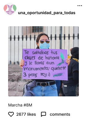 post de instagram de una mujer con un cartel de la marcha 8M