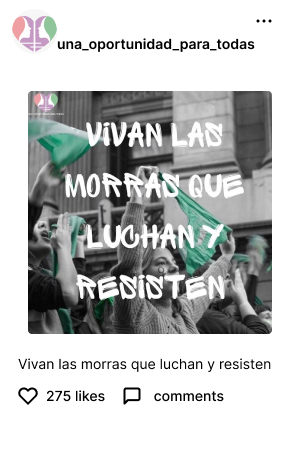 post de instagram con la consigna:vivan las morras que luchan y resisten