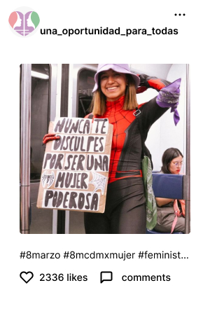 post de instagram de una mujer con un cartel de la marcha 8M