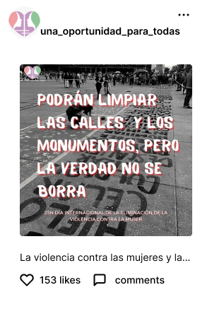 post de instagram con la frase: podran limpiar las calles y los monumentos, pero la verdad no se borra