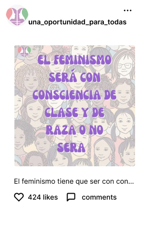 post de instagram con la frase: el feminismo será con consciencia de clase y de raza o no será